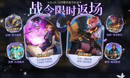 王者荣耀s29赛季战令返场皮肤有哪些